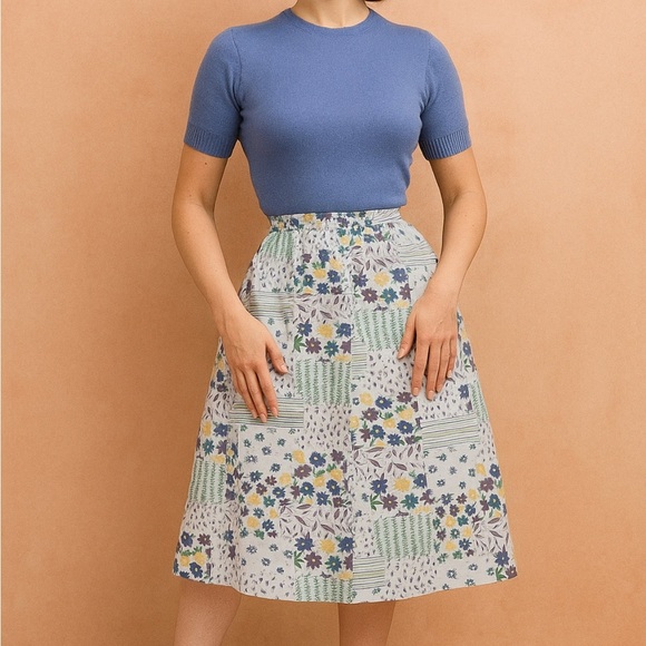Vintage Personal Players Floral A-line Skirt Linen Blend size Medium - Picture 1 of 15